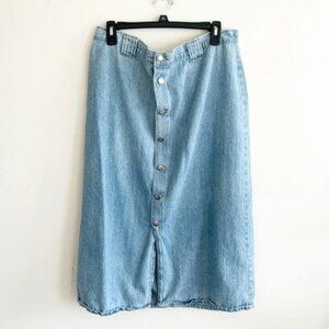 Vintage blassport button down light wash denim maxi skirt size 16